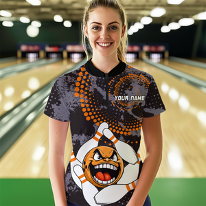 Orange Camo Bowling Shirt Funny Bowling Team Jersey for Women Quarter-Zip Bowling Shirt QZT255