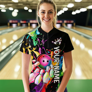 Colorful Bowling Shirt Bowling Jersey Women Personalized Bowling Team Jersey Polo & 1/4 Zip HNT33