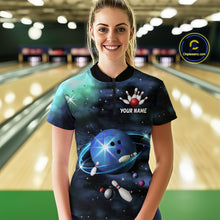 Load image into Gallery viewer, Blue Galaxy Bowling Shirts for Men Women Custom Team Bowling Polo and Quarter Zip MBL123