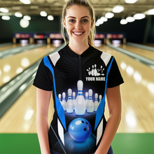 Load image into Gallery viewer, Blue Bowling Shirt for Men and Women Bowling Jersey with Team Bowling Polo &amp; 1/4 Zip MBL42