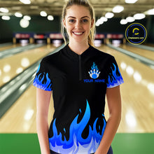 Load image into Gallery viewer, Custom Blue Flame Bowling Shirts for Women Polo &amp; Quarter-Zip Bowling Team Jerseys HNT82