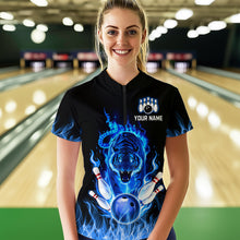 Load image into Gallery viewer, Blue Flaming Tiger Bowling Custom Women Bowling Polo &amp; Quarter-Zip Bowling Team Jerseys HNT46