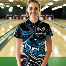 Load image into Gallery viewer, Personalized Bowling Shirt for Men and Women Bowling Team Jersey Blue 1/4 Zip Shirt QZT601