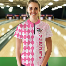 Load image into Gallery viewer, Personalized Rose Bowling Team Jersey Quarter-Zip Bowling Shirt for Couples QZT611