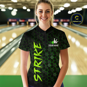 Custom Strike Green Bowling Women Bowling Shirt Polo & Quarter-Zip Bowling Team Jerseys HNT79