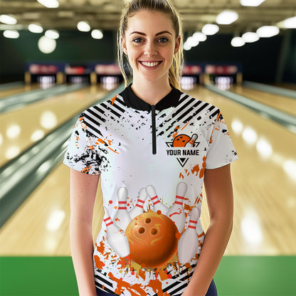 Orange Bowling Shirts Custom Watercolor Bowling Jersey for Men Women with Team Name MBL53