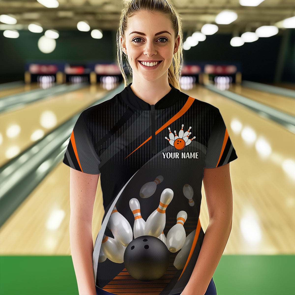 Orange Bowling Shirts for Men Women Team Custom Bowling Polo & Quarter Zip Shirt MBL71