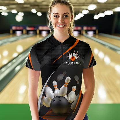 Orange Bowling Shirts for Men Women Team Custom Bowling Polo & Quarter Zip Shirt MBL71