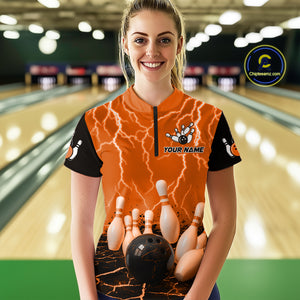 Orange Thunder Lightning & Lava Bowling Shirt for Men Women Team Bowling Jersey MBL92