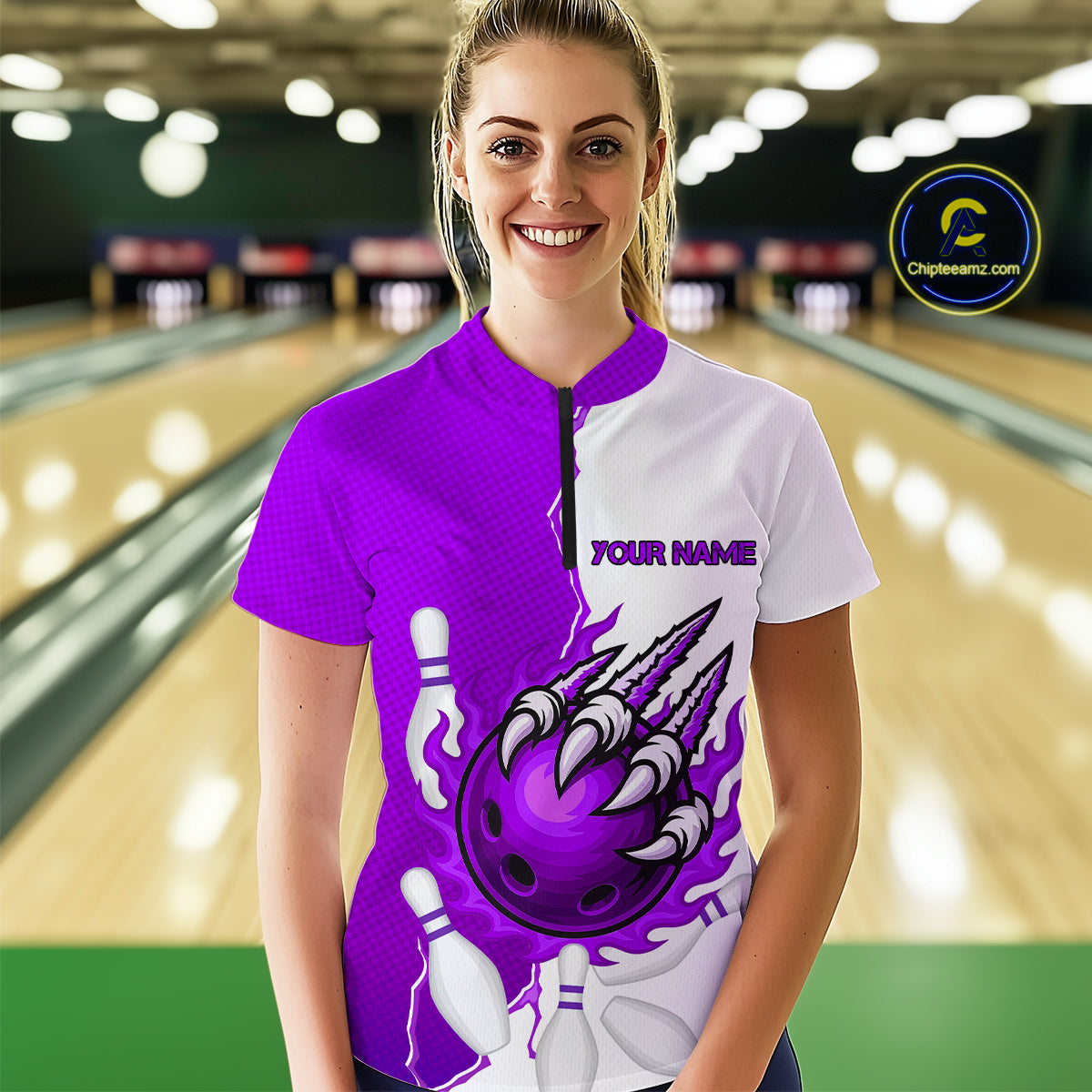 Custom Sharp Claws Bowling Shirt Purple Men Women Team Bowling Flaming Jerseys MBL91