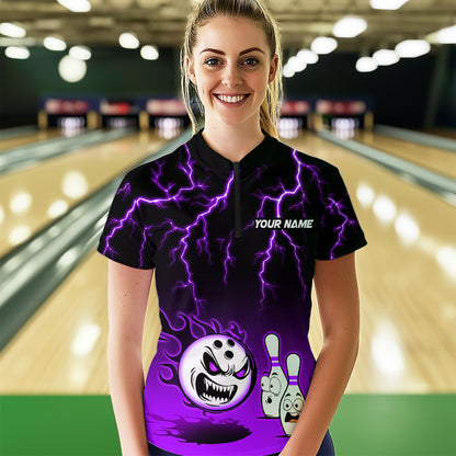 Purple Funny Crazy Bowling Shirt for Women Bowling Jersey Shirts Polo & Quarter- Zip Bowling League HNT17
