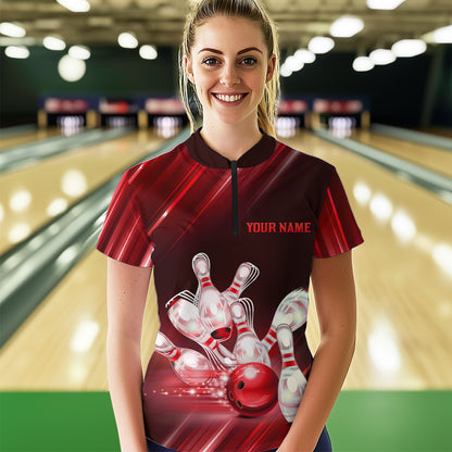 Custom Red Bowling Jersey for Women Bowling Team Shirts Bowling Uniform Polo & 1/4 Zip HNT162