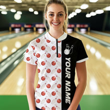 Load image into Gallery viewer, White Bowling Pattern Custom Women Bowling Polo &amp; Quarter-Zip Shirts Bowling Team Jerseys HNT45