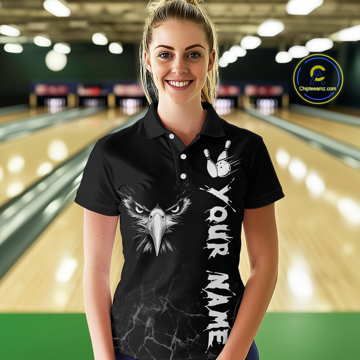 Custom Black Eagle Bowling Women Bowling Shirt Polo & Quarter-Zip Bowling Team Jerseys HNT77