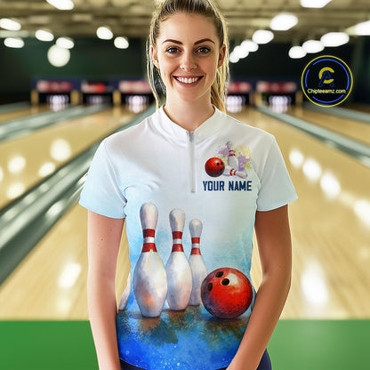 Watercolor Blue Bowling Shirts for Men Women Team Bowling Jersey for Bowlers MBL142
