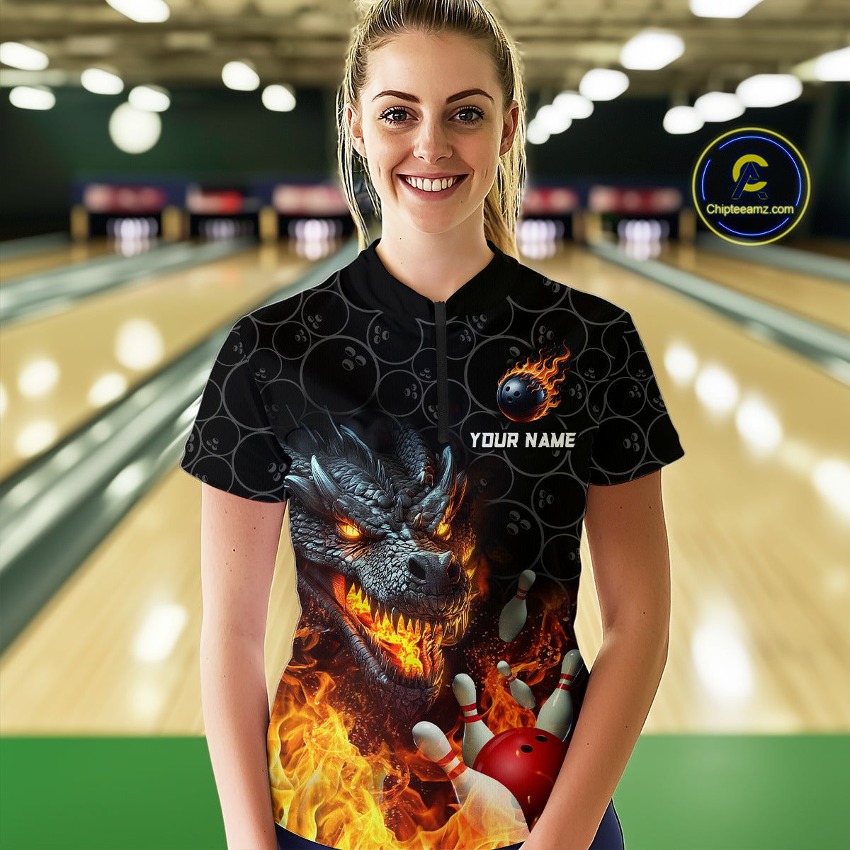 Custom Dragon Flaming Bowling Shirt for Men and Women Team Name Bowling Jersey MBL96