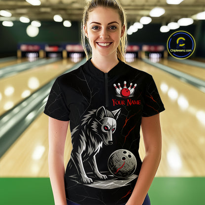 Wolf Bowling Shirt for Women Custom Bowling Team Jersey Black Polo & Quarter-Zip Bowling Unisex QZT700