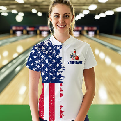 Custom Beer Bowling Shirts 1/4 Zip American Bowling Jersey for Women QZT444