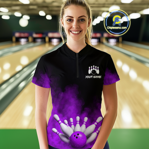Purple Smoke Bowling Shirts for Men Women Team Personalized Bowling Polo and Quarter Zip MBL130