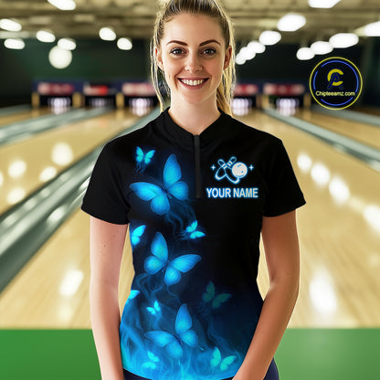 Blue Butterflies Bowling Shirts Women Men Team Custom Bowling Jerseys for Bowlers MBL138