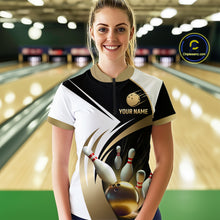 Load image into Gallery viewer, Gold Bowling Custom Women Bowling Shirt Polo &amp; Quarter-Zip Bowling Team Jerseys HNT61