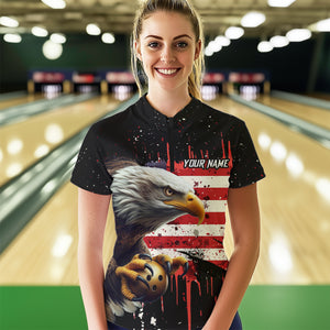 American Flag Bowling Shirt Custom Eagle Bowling Jersey for Men And Women 1/4 Zip Bowling League QZT630