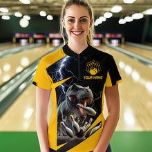 Load image into Gallery viewer, Yellow &amp; Black Thunder Dinosaur Bowling Shirts Custom Bowling Quarter-Zip Jersey for Men Women QZT669