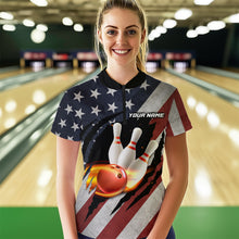 Load image into Gallery viewer, American Flag Bowling Shirt Fire Patriotic Bowling Shirts for Men Women Bowling Jersey MBL19