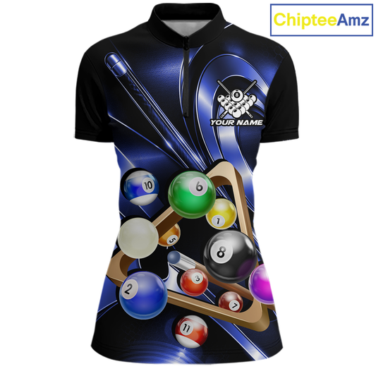 Custom Ball Pool Shirts Blue Billiard Shirt for Women Billiard Team Jersey Billiard League NNT180