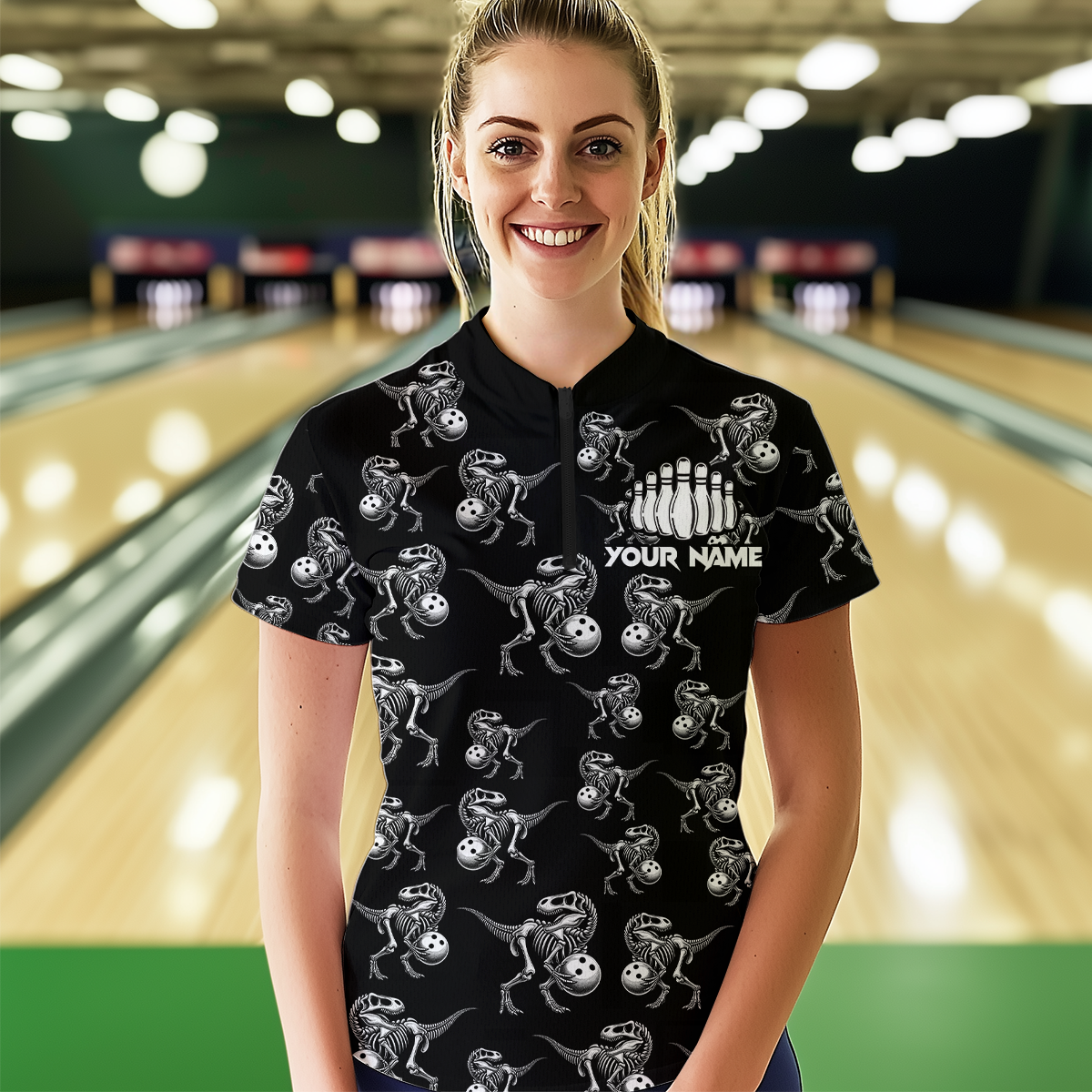 Custom Sauropod Bowling Shirt for Men And Women Quarter-Zip Bowling League Bowling Outfit QZT633