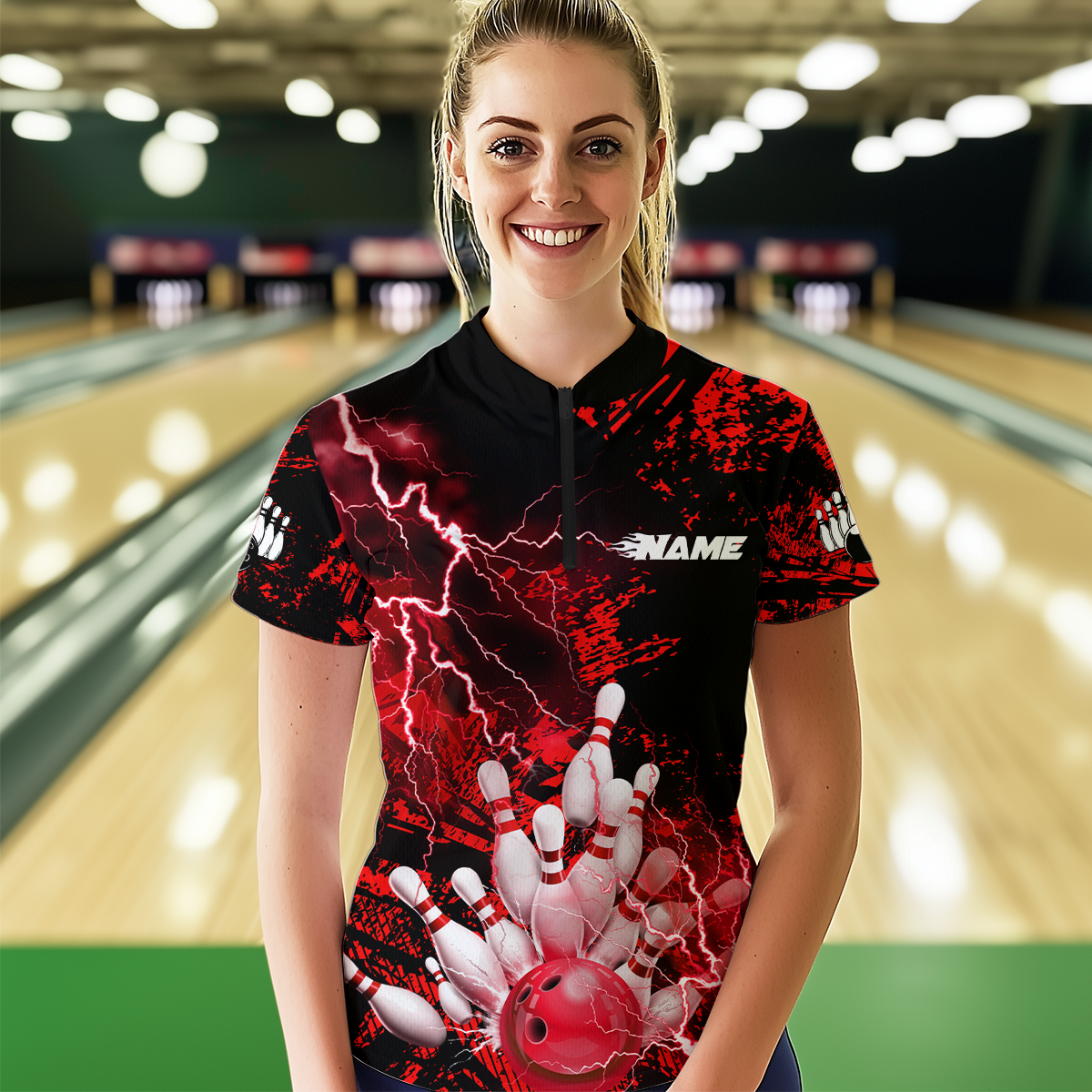 Red Thunder Lightning Bowling Shirt Custom Colorful Bowling Jersey Men Women Team MBL67