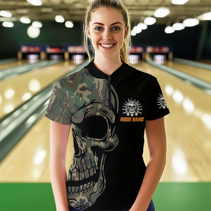 Camo Bowling Shirt Custom Skull Bowling Jersey Women Bowling Quarter-Zip Shirt For Team BDT284