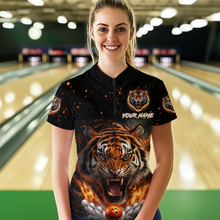 Load image into Gallery viewer, Custom Flame Tiger Bowling Shirt Orange Quarter Zip Bowling Jersey for Men and Women Gifts QZT639