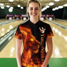 Load image into Gallery viewer, Orange Flaming Lion Bowling Custom Women Bowling Polo &amp; Quarter-Zip Bowling Team Jerseys HNT43