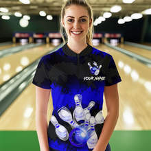 Load image into Gallery viewer, Customize Blue Bowling Shirts for Men Women Team Bowling Polo &amp; 1/4 Zip Shirts MBL81