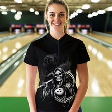 Load image into Gallery viewer, Bowling Shirt Custom Skull Bowling 1/4 Zip Shirt for Women Bowling Team League QZT299