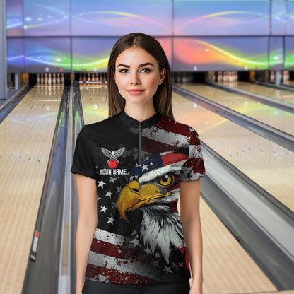 Custom US Eagle Bowling Jersey for Women Bowling Team Shirts Bowling Uniform Polo & 1/4 Zip HNT160