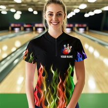 Load image into Gallery viewer, Rainbow Flame Eagle Bowling Team Jersey Personalized Bowling Quarter-Zip Shirt For Men And Women QZT681