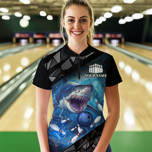 Load image into Gallery viewer, Custom Shark Bowling League Shirts For Women, Personalized Bowling Team Jerseys Polo &amp; Quarter-Zip HNT36