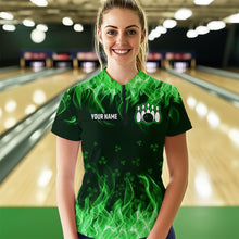 Load image into Gallery viewer, Personalized St Patrick Day Funny Flaming Bowling Shirt Women Team Polo &amp; 1/4 Zip Shirts HNT13