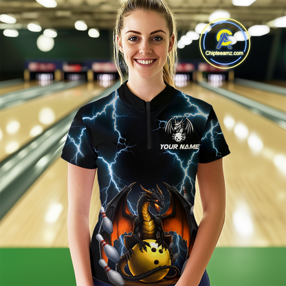 Dragon Thunder Bowling Custom Women Bowling Shirt Polo & Quarter-Zip Bowling Team Jerseys HNT55