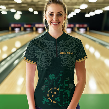 Custom Name St Patrick's Day US Flag Bowling Shirt Women Team Polo & 1/4 Zip Shirts Bowling Team HNT14