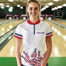 Load image into Gallery viewer, Custom Eagle US Flag Bowling Women Bowling Shirt Polo &amp; Quarter-Zip Bowling Team Jerseys HNT76