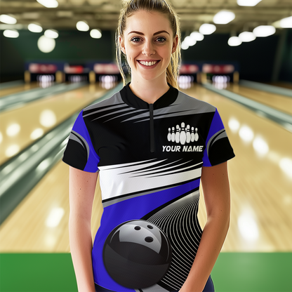 Black&Blue Bowling Shirt for Men Women Team Custom Bowling Polo & 1/4 Zip Shirt MBL43