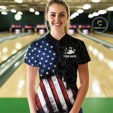 Load image into Gallery viewer, Personalized American Bowling Shirt Quarter-Zip Bowling Jersey Patriotic Bowling Outfit QZT684