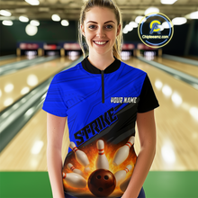 Load image into Gallery viewer, Custom Flaming Blue Bowling Shirts for Women Men Team Bowling Polo &amp; Quarter Zip MBL99