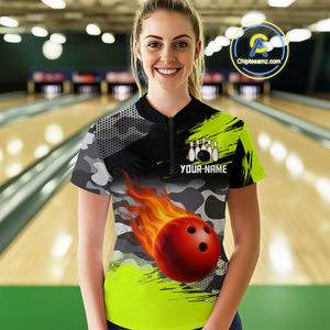 Custom Lime Green Bowling Shirt for Men Women Team Bowling Jerseys Polo 1/4 Zip MBL100