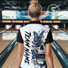 Load image into Gallery viewer, Blue Butterfly Skull Bowling Women Bowling Shirt Polo &amp; Quarter-Zip Bowling Team Jerseys HNT80