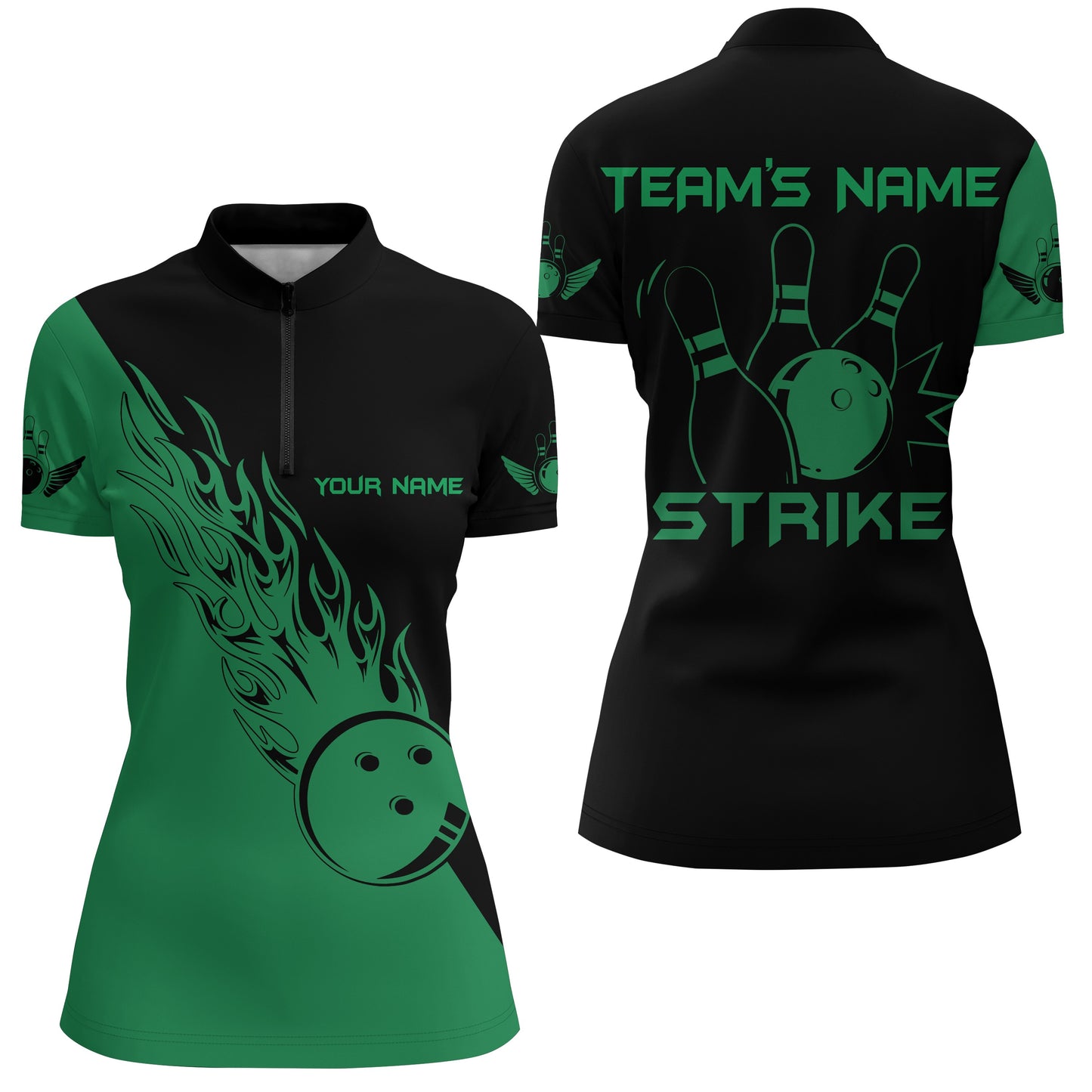 Strike Bowling Quarter-Zip Shirt For Women Custom Bowling Team Jersey BDT195