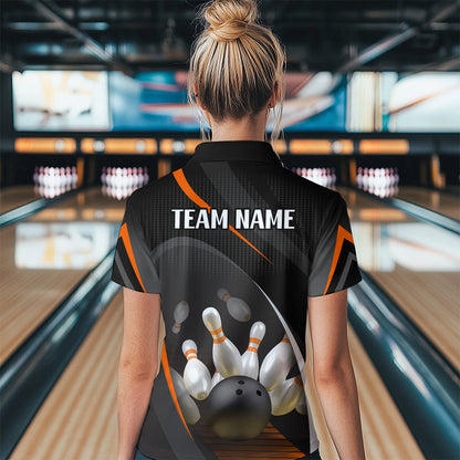 Orange Bowling Shirts for Men Women Team Custom Bowling Polo & Quarter Zip Shirt MBL71
